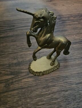 Vintage 6" Solid Brass Unicorn Mythical Horse Rearing up Statue Figurine MCM.